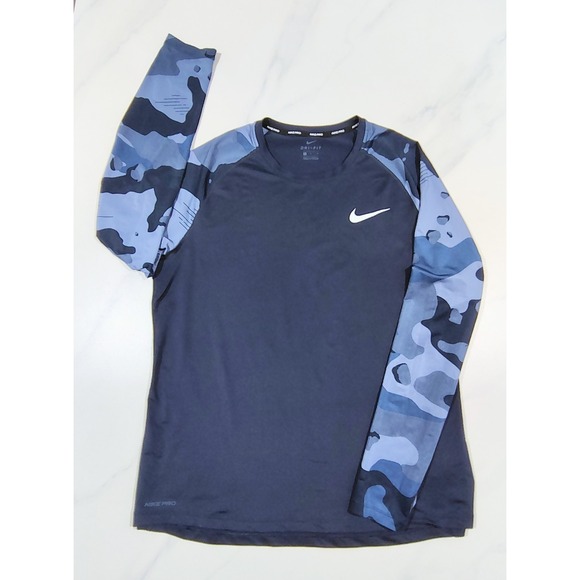 Nike Other - Nike Pro Shirt Mens XL Navy Blue Camo Dri-FIT Fitted Long Sleeve